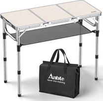 "Anbte" stovyklavimo stalas sulankstomas aliuminis 88 x 40 cm (ilgis x plotis) su 3 reguliuojamais aukščiais Nešiojamas pikniko stalas su laikymo tinkleliu Sodo stalas lagamininis stalas stovyklavimo vakarėliui (baltas)