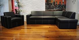 "Antalija I Tikros odos komplektas 245 x 164 cm Sofa lova su otomanu ir kėde Tikros odos kampinis sofos komplektas