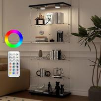 "Aplancee" 5 pakopų stiklinė vitrina su RGB LED apšvietimu 188 x 36 x 80 cm Stovinti vitrina Juoda dvigubų durų rakinama 5 lentynų vitrina Didelė kolekcinė vitrina knygoms Vynui