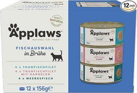 "Applaws 100% Natural Premium Wet Cat Food, Fish Selection Multipack in Broth" - 12 skardinių po 156 g