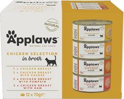 "Applaws" 100 % natūralus drėgnas ėdalas katėms, vištienos sultinyje suaugusioms katėms - 4 skardinių pakuotė (12 x 70 g)