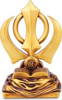 "Artarium Khanda Sahib" simbolio statulėlė (10 cm), sikhų religinis ženklas, skirtas automobilio prietaisų skydeliui, namų apdailai ir biuro stalo apdailai, aukso spalvos dvasinė apdaila ir dovanų idėja