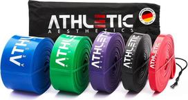 "ATHLETIC AESTHETICS Premium Resistance Bands" - pasipriešinimo juostos - fitneso juostų rinkinys viso kūno treniruotėms + PDF vadovas