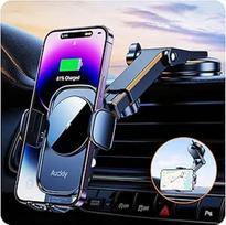 "Auckly" mobiliojo telefono laikiklis automobilyje su įkrovimo funkcija, "Smart Sense": Qi 15 W greitas belaidis įkroviklis automobilinis indukcinis įkroviklis "iPhone 12 13 14 15 16 Pro Max Mini Plus" (juodas)