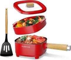 "Audecook" elektrinis karštas puodas, 2 l/20 cm nesvylanti elektrinė keptuvė su keramine glazūra, nešiojama daugiafunkcinė keptuvė, skirta ramentams, kepsniams, kiaušiniams, avižiniams dribsniams, sriubai, 350 W/800 W (raudona, 2 litrai)