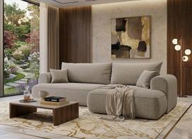 "B&B HOME" didelė sofa "Vitton" su miego funkcija, L formos, velvetas, smėlio spalvos, skandinaviška, lovos dėžė, svetainė (porankis dešinėje)