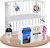 "babybay Original Cot" lovytė iš buko masyvo / Kompaktiška ir keičiama / Lovytės aukštis reguliuojamas be perstojo ir nekenksmingas aplinkai / Auga kartu su jūsų vaiku (baltai dažyta)