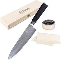 "Bacher" virėjo peilis "Real Damascus Knife" 20 cm - nukaltas iš 67 sluoksnių iš 10 V - "Damascus Chef Knife" - profesionalus virtuvinis peilis iš tikro japoniško damasko plieno su G10 rankena - virėjo peilis