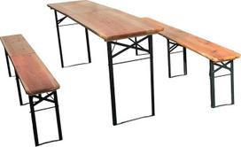 "Ball & Cast" alaus palapinių rinkinys 3 dalių alaus stalo sulankstomas stalas su 2 suolais Kempingo stalas sulankstomas, atsparus oro sąlygoms, iš pušies masyvo, natūralus 220 cm