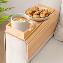 "Bambus-Couch-Becherhalter", rutschfestes, multifunkcinis sofos-rankinės stalviršis, faltbar, Anti-fallende Sofa-Armlehne für Fernbedienung, Snacks, Getränke, Handy und iPad