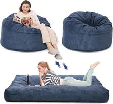 "Bean Bag" lova 190 x 135 x 25 cm, iš XXL "Bean Bag" kėdės paverčiama lova, su skalbiamo laido užvalkalu, patogiu putų užpildu ir šonine kišene, skirta svetainei, miegamajam, žaidimams, tamsiai mėlyna