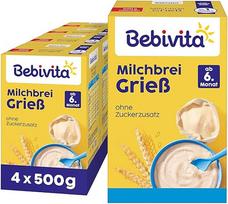 "Bebivita" Pieniška kruopų košė (4 x 500 g), košė kūdikiams nuo 6 mėnesių, be pridėtinio cukraus, su vertingais mineralais ir vitaminais, soti.