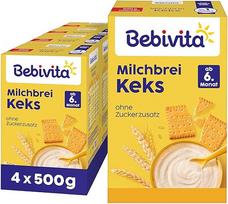 "Bebivita" Pieniškos košės sausainiai (4 x 500 g), košė kūdikiams nuo 6 mėnesių, be pridėtinio cukraus, su vertingais mineralais ir vitaminais, gerai pasotinanti