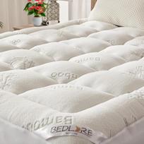 "BEDLORE" čiužinio užvalkalas 180 x 200 cm, pagamintas iš bambuko pluošto viskozės, su elastingomis kišenėmis, skirtas 40 cm čiužiniui, minkštas čiužinio užvalkalas nugaros skausmui mažinti (baltas)