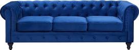 "Beliani Classic Chesterfield" sofa su mygtukais, 3 sėdimos vietos, velvetas, poliesteris, mėlyna, Chesterfield