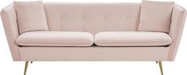 "Beliani Frederica" 3-vietė sofa iš aksomo audinio, rožinės spalvos, su 2 dekoratyvinėmis pagalvėlėmis, metalinėmis kojomis, glamūrinės išvaizdos