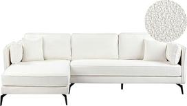 "Beliani" 3 vietų kampinė sofa "Bouclé Ceme" balta dešinė pusė juodos spalvos metalinės kojelės pagalvėlė Altan