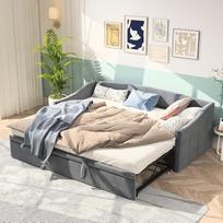 "BestAlice" sulankstoma sofa-lova, 90/180 x 200 cm, paminkštinta, su skersiniu pagrindu, daugiafunkcinė, išskleidžiama sofa-lova, dvigulė lova, aksominis audinys, pilka, čiužinys neįtrauktas
