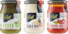 "Biffi" - Klasikinių itališkų padažų mišinys - Pesto Classico 190g - Sugo Cacio e Pepe 190g - Pomidorų bazilikų padažas - 3 stiklinės 190g