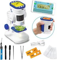"Big Minds" skaitmeninis mikroskopas vaikams su 2 colių LED ekranu, 200x-1000x padidinimas, kompaktiškas vaikiškas mikroskopas + laboratorinis pagrindas, eksperimentai vaikams nuo 8 metų