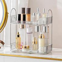 "Bingobang Makeup Organizer" 2 pakopų odos priežiūros kosmetikos organizatorius Akrilo didelė saugykla lūpdažiams, nagų priežiūrai, kvepalams, šepetėliams, tualeto komodai, miegamajam, virtuvei, vonios kambariui (pilka, 2