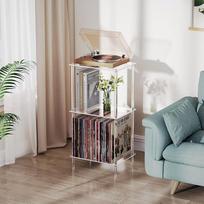 "Bkemiy" akrilo grotuvo stendas 3 pakopų skaidrus su vinilinių plokštelių saugykla 40 cm ilgio x 30 cm pločio x 78 cm aukščio aukštas modernus šoninis stalas / šoninis stalas gyvenamajame kambaryje