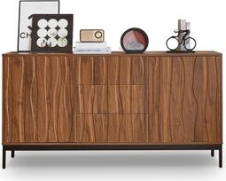 "Bladez Mid Century Modern Sideboard" 150 cm - tamsiai grūdinto ąžuolo staliukas su 3 stalčiais ir atvira niša - stilinga virtuvės spintelė ir svetainės komoda prieškambaryje (ruda)