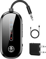 "Bluetooth 5.4" adapteris lėktuvui, 2 in 1 "Bluetooth" adapteris lėktuvui, 3,5 mm AUX lizdas, palaiko 2 oro pagalves, "Bluetooth" dalytuvo siųstuvas lėktuvui / televizoriui / kompiuteriui / treniruoklių salei / ausinėms