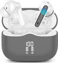 "Bluetooth" ausinės, 2026 ausinės Belaidės "Bluetooth 5.4" ausinės su 4 ENC triukšmą slopinančiais mikrofonais, 3D giliu bosu, 40 valandų belaidės ausinės IP7 vandeniui atsparios sportinės ausinės USB-C HiFi Stereo Grey