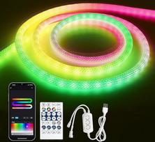 "Bluetooth" USB RGBIC RGBIC neoninių LED juostų virvė 3 m, LED juosta neoninė lauko apšvietimo lemputė LED šviesos vamzdis LED juosta atspari vandeniui IP65, 50LED/M, valdoma programėle, apvali virvė LED juosta USB "pasidaryk pats" miegamojo apdailai
