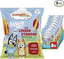 "Bluey" ekologiškos lęšių lazdelės "Pizza Style" (8 vnt.) be priedų - užkandis vaikams nuo 3 metų (8 x 30 g) "Pumpkin Organics