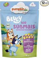 "Bluey" saldieji kukurūzai, džiovinti šaltyje (12 vnt.), pagaminti iš 100 % sudedamųjų dalių, užkandis vaikams (nuo 3 metų), 100 % džiovinti šaltyje kukurūzai, praktiškame uždaromame maišelyje (12 x 16 g), Pumpkin Org