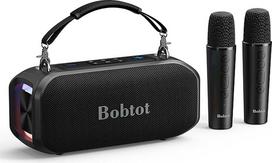 "Bobtot" 40 W nešiojamasis garsiakalbis su 2 belaidžiais mikrofonais, lauko garsiakalbis, IPX5 vandeniui atsparus garsiakalbis su rankena, garsus stereofoninis garsas, 8000 mAh baterija vaikams, namams ir lauko vakarėliams