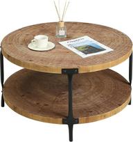 "Boho Wood" apvalus kavos staliukas 29" Ūkio gamta Apskritas 2 pakopų svetainės baldai Natūralaus medžio spalva 29 "D x 18,2 "H