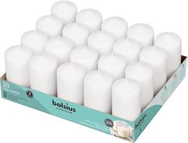 "Bolsius Basic" dekoravimo žvakės, vaškinės, baltos, bekvapės, viengubo dydžio: Dydis 9,8 cm, skersmuo 4,8 cm, pakuotė 20 vnt.
