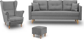 "Bonni 24" skandinaviškas sofos komplektas "Lahti/Denver Grey" (pilka, 1 x 3 vietų sofa, 1 x fotelis, 1 x kėdė, 1 x pėdkelnė)