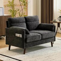 "Bonnlo" dvivietė sofa maža 125 cm mini sofa, maža medžiaginė sofa su minkštais porankiais, maža sofa biurui, svetainei, miegamajam ir kabinetui, lengvai surenkama, lininė (tamsiai pilka)
