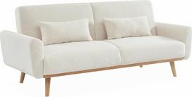 "Bouclé Teddy" medžiaginė sofa su miego funkcija "Bjorn" - 2 - 3 vietų fiksuota sofa su medinėmis kojomis - skandinaviškas stilius