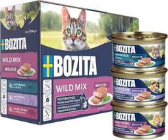 "Bozita Mousse Wild Mix" - 12 x 85 g drėgno ėdalo katėms su šiaurės elniais, elniais ir šernais - be grūdų, be pridėtinio cukraus ir dažiklių - su postbiotikais, palaikančiais žarnyno florą