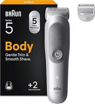 "Braun Bodygroomer Series 5" vyrų elektrinis kūno skustuvas su 2 priedais, belaidis trimeris intymiai sričiai ir kūnui, 100 minučių veikianti baterija, vandeniui atsparus kūno plaukelių kirptuvas, BG5500, pilkas