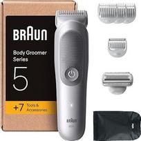 "Braun Bodygroomer Series 5" vyrų elektrinis kūno skustuvas su 7 priedais, belaidis trimeris intymiai sričiai ir kūnui, 100 minučių veikiantis akumuliatorius, vandeniui atsparus kūno plaukelių kirptuvas, BG5555, pilkas