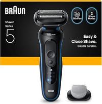 "Braun Series 5" elektrinis skustuvas vyrams su 50 minučių veikiančia baterija ir kūno priežiūros priedu, belaidis drėgnas ir sausas skustuvas vyrams, atsparus vandeniui, 52-B1600s, mėlynas