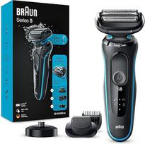 "Braun Series 5cs" skustuvas vyrams, elektrinis skustuvas su 3 lanksčiais peiliukais, barzdos kirpimo mašinėlė, įkrovimo būsena, 50 min. veikimo laikas, "EasyClick" priedai, drėgnas ir sausas, M4500cs, turkio spalvos