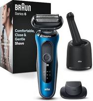 "Braun Series 6" elektrinis skustuvas su "EasyClick" tikslaus kirpimo priedu, "SensoFlex" vyriškas skustuvas su valymo stotele, drėgnas ir sausas, dovanų vyrams, pagamintas Vokietijoje, 61-B7200cc, mėlynas