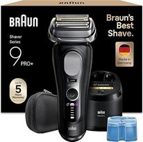 "Braun Series 9 PRO+" elektrinis skustuvas vyrams, 5+1 itin ploni tikslūs peiliukai, "Pro-SensoAdapt", skustuvas su 60 minučių veikiančia baterija, "6-in-1 SmartCare Center", drėgnas ir sausas skustuvas - 9660 cm3, juodas