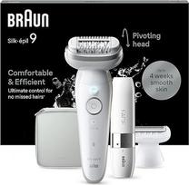 "Braun Silk-épil 9" moteriškas epiliatorius, epiliatorius ilgam plaukų šalinimui, veido plaukelių šalinimo aparatas "Facespa", moterų skustuvas, atsparus vandeniui, su skustuvo ir kirptuvo priedais, 9-341, baltas/ sidabrinis