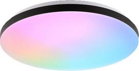 "Brilliant Livio" LED lubų šviestuvas, 2400 liumenų, 3000-6500 K, skersmuo 38,5 cm, reguliuojamas apšvietimas, skaitmeninis RGB, naktinė šviesa, laikmatis, nuotolinio valdymo pultas, plastikinis, baltas, juodas, idealiai tinka svetainei, prieškambariui, m