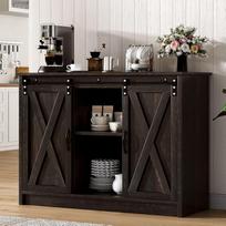"Buffet" spintelė su saugykla ir stumdomomis durimis, "Farmhouse" kavos baro spintelė su reguliuojamomis lentynomis, virtuvės šoninė spinta, saugojimo spintelė, "Credenza", bufeto stalas valgomajame, Espresso