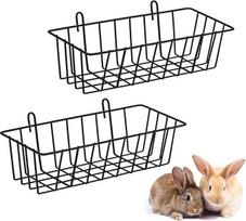 "Bunny Grass Rack" - 2 šieno krepšelių rinkinys, narvo priedas, mažų gyvūnų maisto laikymo dėklas jūrų kiaulytėms, šeškams, nešiojamas šėryklėlių dėklas, skirtas naminių gyvūnėlių aptvarams, šėrimo namuose sprendimas