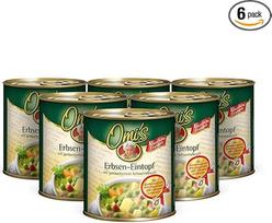 "Buss Ready Meals" - "Omi's Classic Pea Stew", tradicinė žirnių sriuba su bulvėmis, morkomis ir rūkyta kiaulienos šonine skardinėse, skirta mikrobangų krosnelei - 6 x 800 g